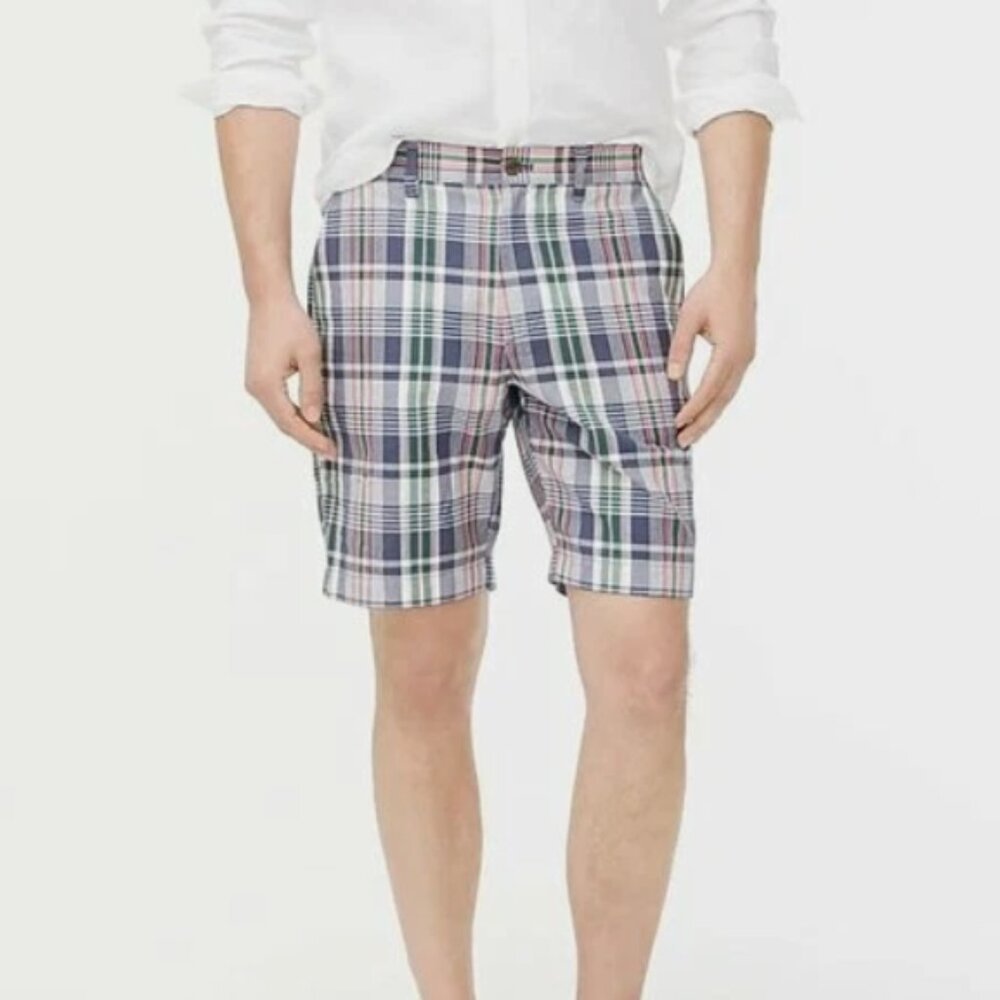 J. CREW Madras Blue Plaid Chino Shorts NWT Size 29